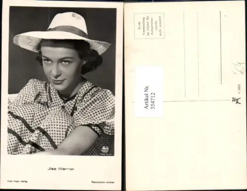 354712,Schauspielerin Ilse Werner Hut pub Film Foto Verlag A 3896euro2