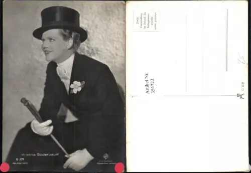 354722,Schauspielerin Kristina Söderbaum Hut Zylinderhut pub Film Foto Verlag G 225