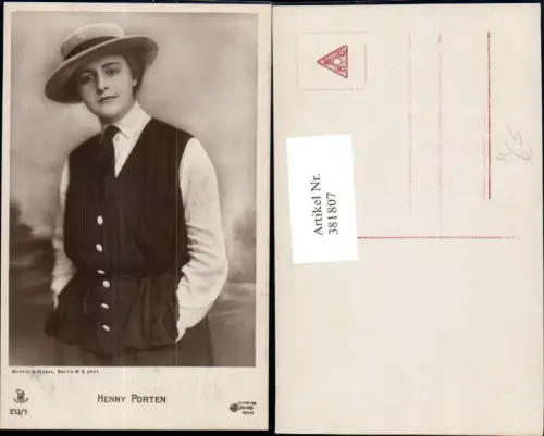 381807,Schauspielerin Henny Porten Portrait Hut Hutmode pub RPH Film Sterne 213euro1