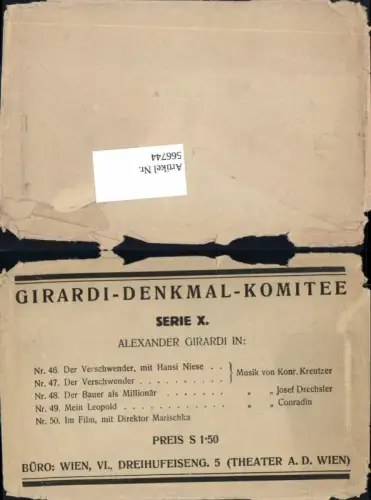 566744,Alexander Girardi Denkmal Komitee Serie X. Umschlag f. Ak Serie