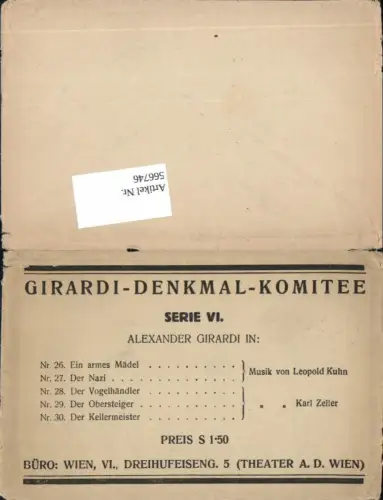 566746,Alexander Girardi Denkmal Komitee Serie VI. Umschlag f. Ak Serie