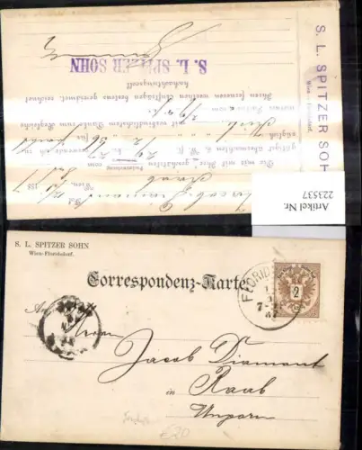 223537,Reklame Geschäftspostkarte S. L. Spitzer Sohn Wien Floridsdorf n. Raab Ungarn