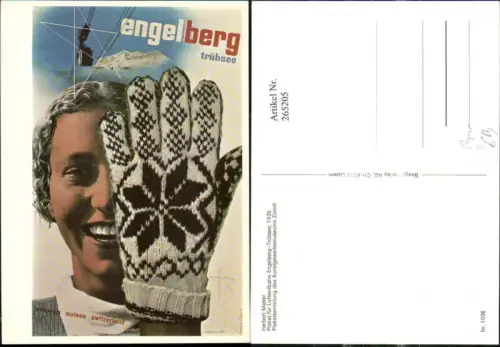 265205,Repro Reklame Herbert Matter Plakat f. Luftseilbahn Engelberg Trübsee 1935 Frau Handschuh