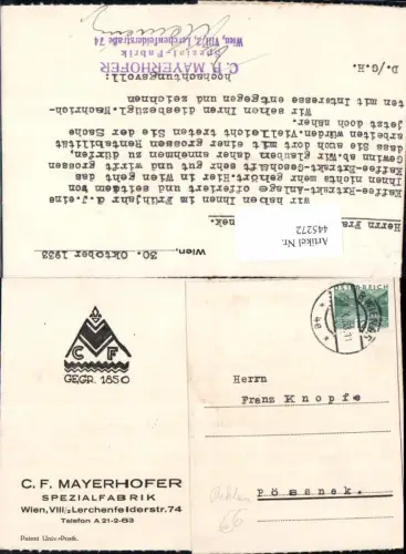 445272,Ganzsache Reklame C. F. Mayerhofer Wien