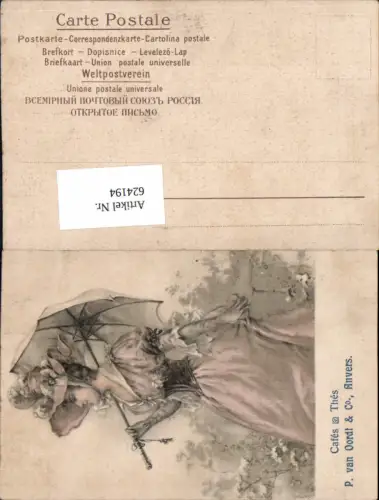 Reklame AK Cafes Thes P. Van Oordt e Co. Anvers Antwerpen Schirm Jugendstil Frau