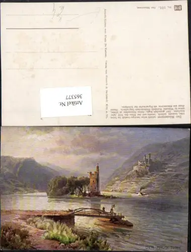 365377,Künstler AK Astudin Mäuseturm u. Ruine Ehrenfels b. Bingen am Rhein