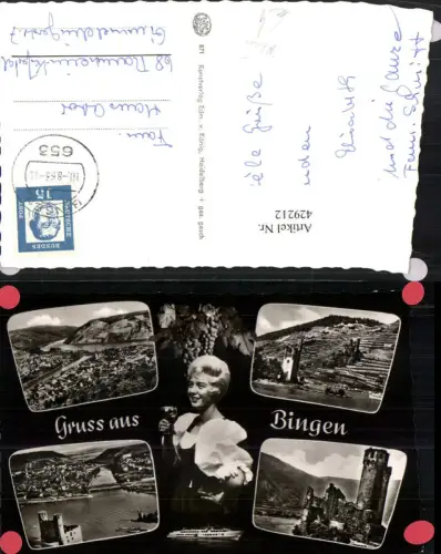 429212,Gruß aus Bingen Totale Ruine Burg Mäuseturm Wein Mehrbildkarte
