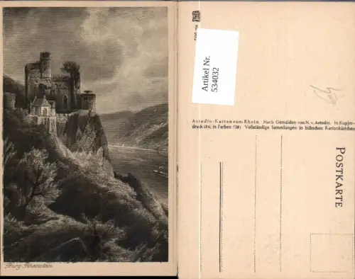 534032,Künstler AK N. Astudin Burg Rheinstein b. Trechtingshausen Rhein Nahe LK Mainz Bingen