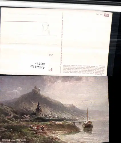 483777,Künstler AK Astudin Braubach am Rhein Totale m. Burg