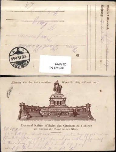218699,Denkmal Kaiser Wilhelm d. Großen zu Koblenz Einfluss d. Mosel i. d. Rhein