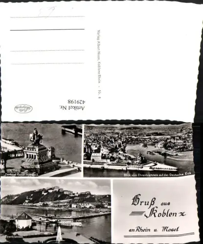 429198,Gruß aus Koblenz am Rhein u. Mosel Totale Denkmal Festung Ehrenbreitstein Mehrbildkarte