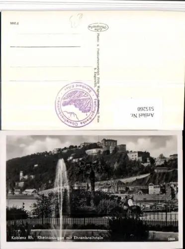 515260,Koblenz am Rhein Rheinanlagen m. Festung Ehrenbreitstein