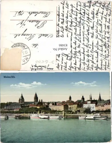 83486,Mainz am Rhein Schiffe Hafen 1915