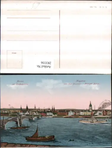 283336,Mainz Teilansicht m. Straßenbrücke Brücke Dampfer Boote