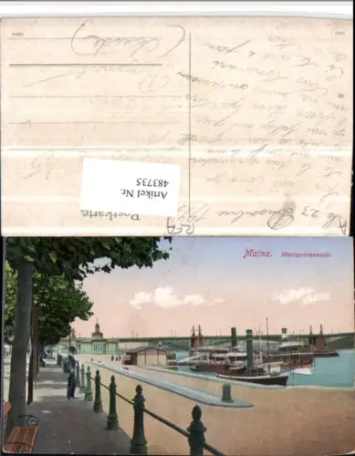 483735,Mainz am Rhein Promenade Dampfer Brücke