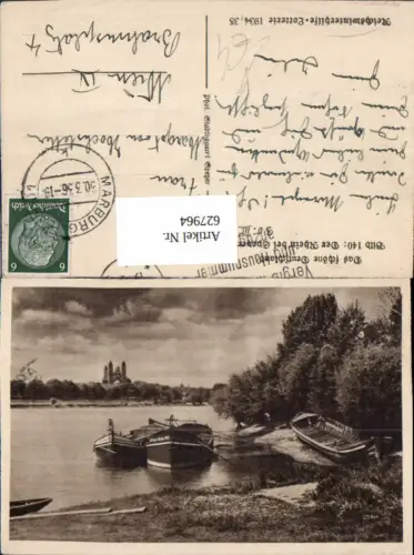 627964,Der Rhein b. Speyer Boote a. Ufer pub Reichswinterhilfe-Lotterie 1934euro35