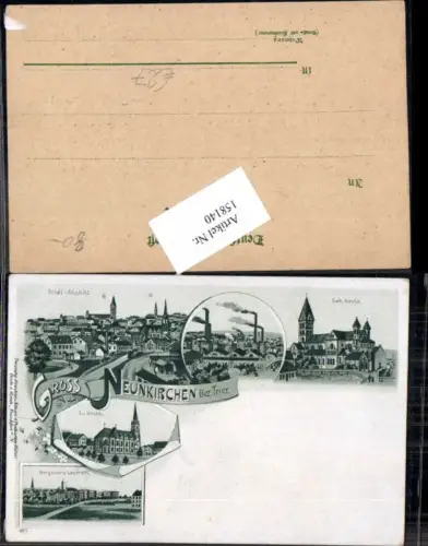 158140,Tolle Litho Gruss aus Neunkirchen Bez Trier Saar Hochöfen Bergmanns Lazareth Bergbau