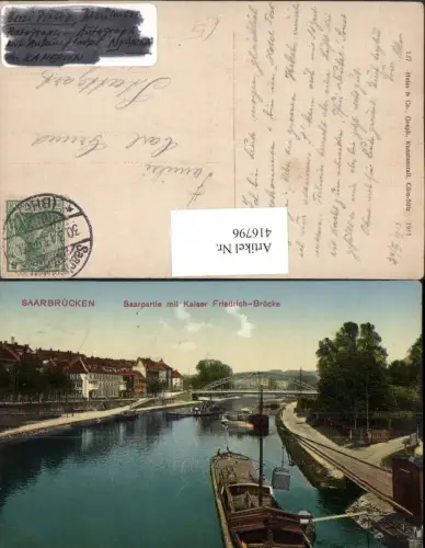 416796,Saarbrücken Saarpartie Fluss m. Kaiser Friedrich-Brücke Boote