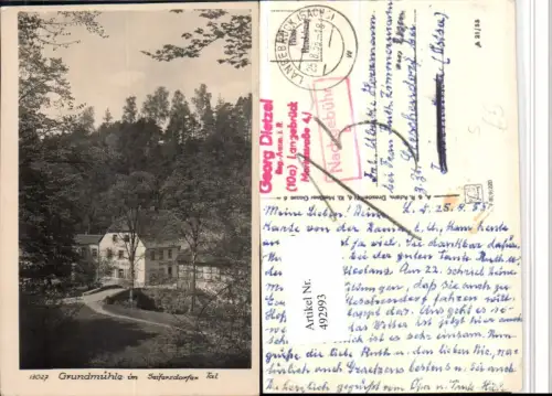 492993,Grundmühle im Seifersdorfer Tal b. Radeberg Nachgebühr Stempel