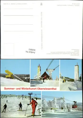 369893,Oberwiesenthal Sprungschanze Seilbahn Turm Skifahrer Winterbilder Mehrbildkarte