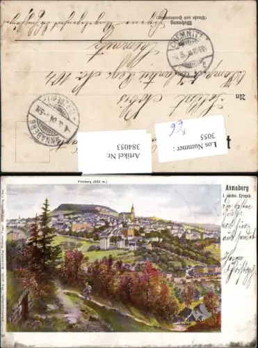 384053,Künstler AK G. Falk Annaberg im Erzgebirge Totale m. Pöhlberg