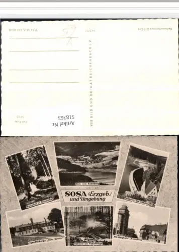 518763,Sosa Totale Wasserfall Talsperre Turm Mehrbildkarte pub VEB