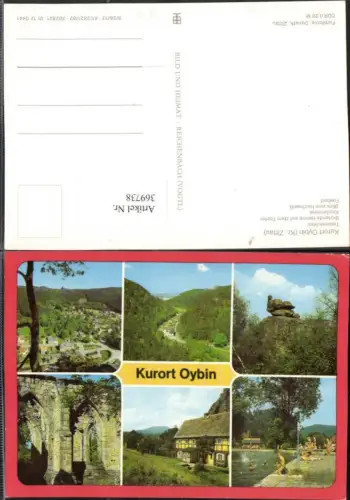 369738,Oybin Teilansicht Klosterruine Freibad Brütende Henne Felsen Mehrbildkarte