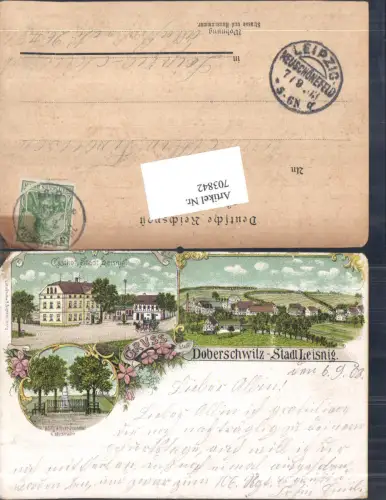 703842 Lithographie Gruss aus Doberschwitz Leisnig Gasthof