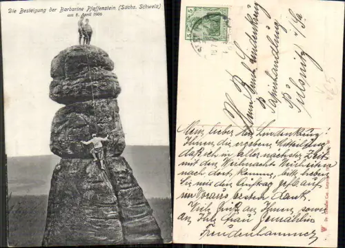 708370 Sächsische Schweiz Königstein Babarine Pfaffenstein Besteigung 8. April 1906 Dr. Trenkler