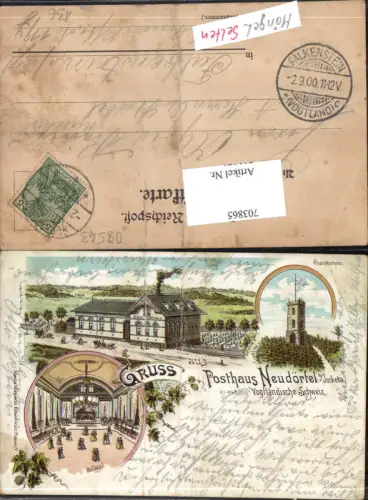 703865 Lithographie Gruss aus Posthaus Neudörfel b. Jocketa Pöhl Vogtlandkreis Vogtland