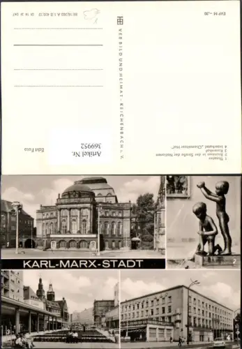 369952,Chemnitz Theater Brunnen Figuren Rosenhof Interhotel Mehrbildkarte pub VEB