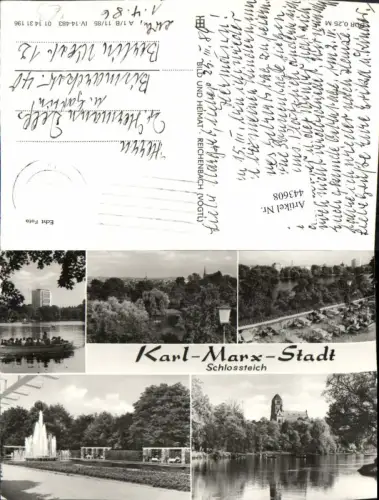 443608,Chemnitz Schlossteich Brunnen Mehrbildkarte pub VEB