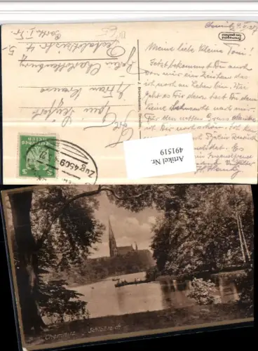 491519,Chemnitz Schlossteich Teich m. Kirche Bahnpost Zug 4509