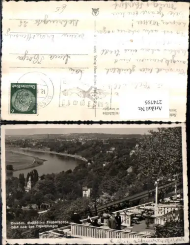 274795,Dresden Gaststätten Seilbahn Loschwitzhöhe Blick nach den Lößnitzbergen