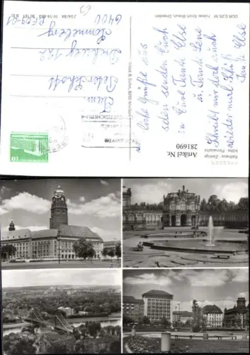 281690,Dresden Totale Brücke Rathaus Zwinger Pirnaischer Platz Springbrunnen Mehrbildkarte