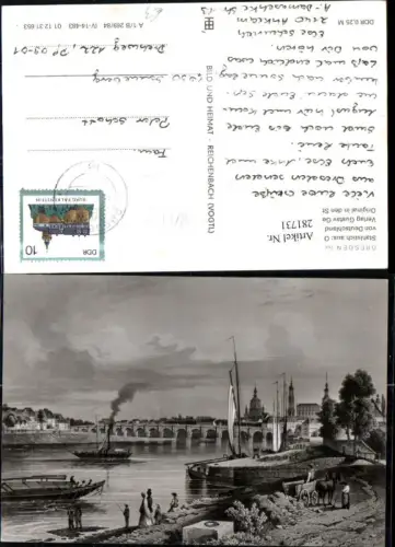 281731,Künstler AK Dresden Stahlstich Brücke Boote Dampfer Segelboot