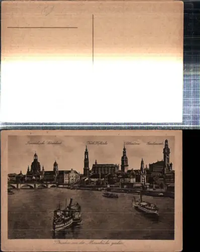 308263,Dresden Teilansicht von d. Marienbrücke Kirchen Türme Dampfer