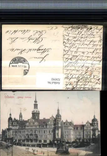 324592,Künstler AK Handkoloriert Dresden Königliches Schloss Obelisk pub Brück e Sohn 452