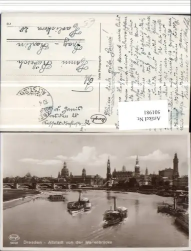 501981,Dresden Teilansicht von d. Marienbrücke Dampfer pub Stengel 46525