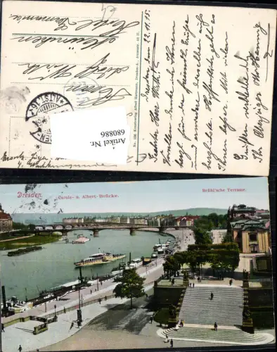 680886 Altstadt-Dresden Brühlsche Terrasse Terrassenufer Elbe Brücke Landungsplatz Dampfer