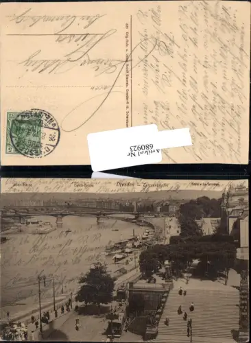 680923 Altstadt-Dresden Brühlsche Terrasse Terrassenufer Elbe Brücke Landungsplatz Dampfer