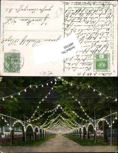 688705 Dresden Hygiene Ausstellung 1911 Illumination Herkulesallee