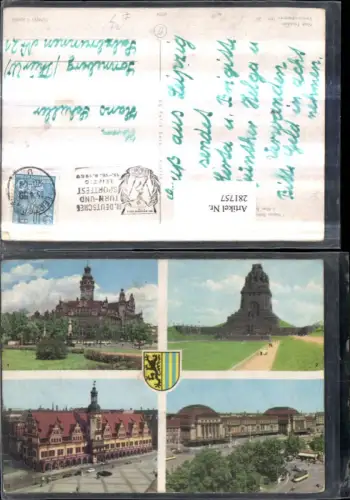 281757,Leipzig Altes u. Neues Rathaus Völkerschlachtdenkmal Hauptbahnhof Mehrbildkarte