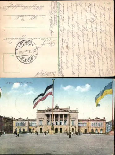 703620 Leipzig Neues Theater Fahnen Patriotik Flaggen Stp. Feldpost Gohlis n. Stendal