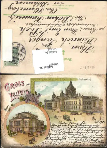 Lithographie Leipzig Reichsgericht Conzerthaus Theater gel Hemeberg Böhmen Kamnitz