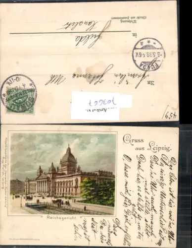 703667 Lithographie Gruss aus Leipzig Reichsgericht pub Wezel e Naumann