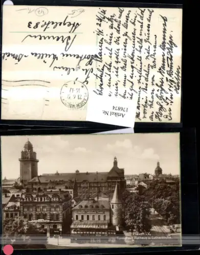 176874,Plauern i. V. Tunnel m. Rathaus u. Lutherkirche Kirche Ortsansicht