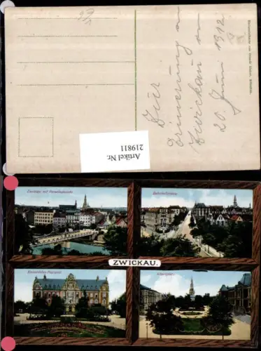 219811,Zwickau m. Paradiesbrücke Bahnhofstraße Albertplatz Kaiserliches Postamt Mehrbildkarte pub Ottmar Zieher