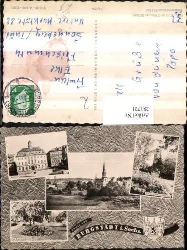 281721,Burgstädt in Sachsen Totale Rathaus Aussichtsturm Karl-Liebknecht-Hain Mehrbildkarte pub VEB 14euro3394