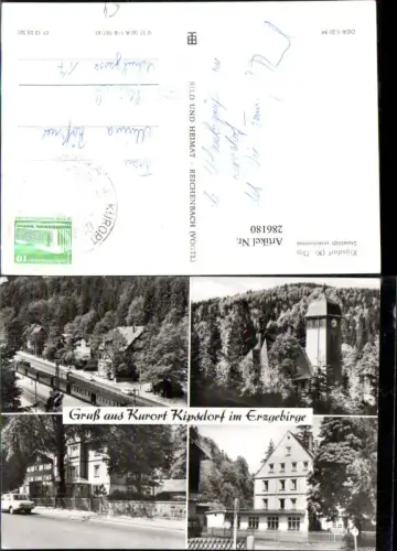 286180,Kipsdorf im Erzgebirge Teilansicht Kirche Eisenbahn Mehrbildkarte